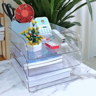 桌面文件存储架多层护士站信息存储箱组织者透明可堆叠的A4文件存