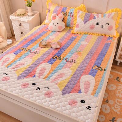 定制卡通牛奶绒床盖三件套榻榻米水晶绒夹棉床单单件防滑大炕盖
