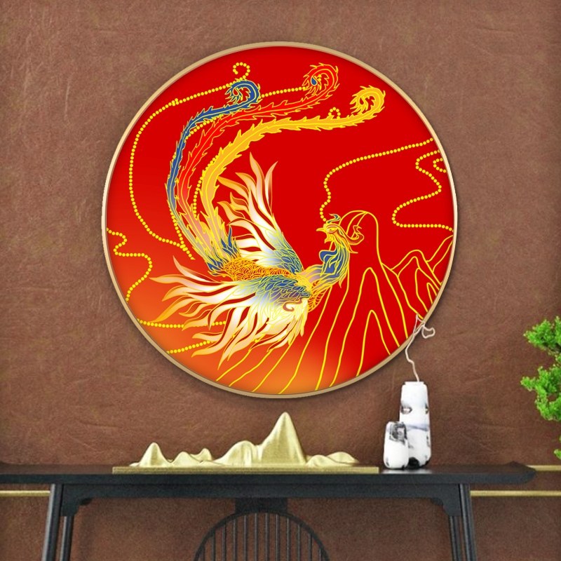 圆形凤凰的挂画中国风新中式客厅沙发背景墙装饰画玄关图案壁定做,家居饰品,现代装饰画,淘宝优惠券,粉丝福利购,淘宝优惠卷