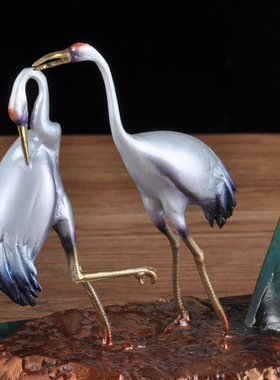 彩铜松鹤延年摆件松鹤迎客松送老人长辈生日祝寿贺礼家居客厅摆设