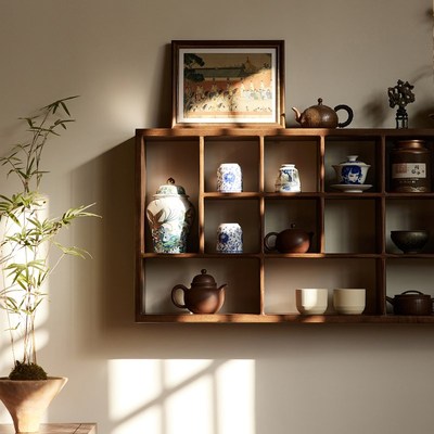 北美黑胡桃木多宝阁茶具架实木挂墙置物架茶室摆件桌面收纳架实木