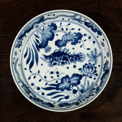 圣山仿古青花鱼藻纹盖碗富贵有余景德镇陶瓷茶具盖碗茶杯泡茶盖碗