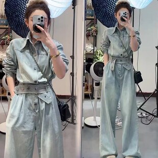 长袖 高级春季 女连体2025新款 连身裤 连体衣高腰 复古港味牛仔工装