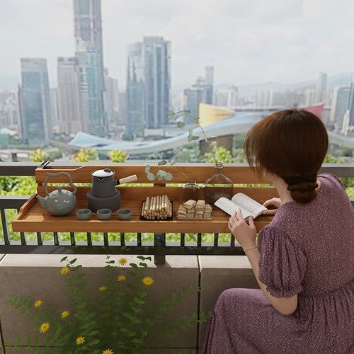 阳台休闲喝茶小吧台防腐木质折叠窗台栏杆悬挂小户型泡茶实木桌子
