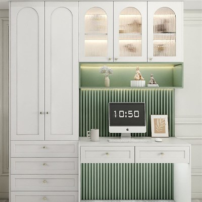 美式实木转角电脑桌台式家用学生写字桌带书柜简约书桌书架一体