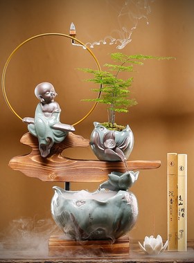 流水摆件生财招财创意家居水景办公室桌面水车循环水客厅开业礼品