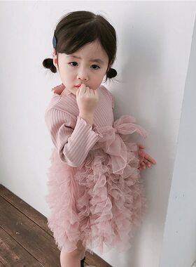 春装婴幼儿一岁女宝宝春秋长袖连衣裙蛋糕裙蓬蓬网纱公主甜美可爱