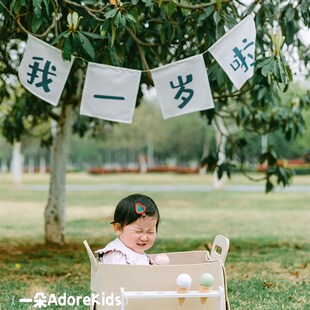 儿童宝宝周岁生日户外拍照道具我一岁啦挂旗条幅挂布出游拍摄背景