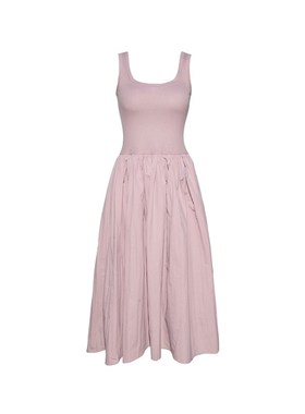 MOONA 芭蕾仙灵 无袖粉色连衣裙女修身气质中腰背心针织吊带长裙