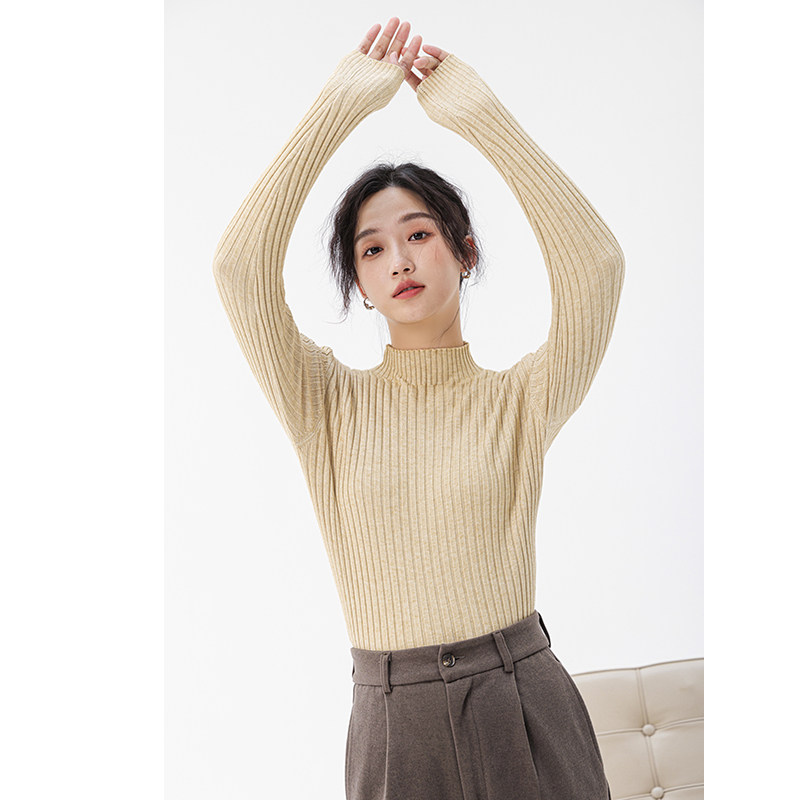 半高领针织衫毛衣女2023秋冬新款紧身内搭黑色长袖加厚打底衫上衣