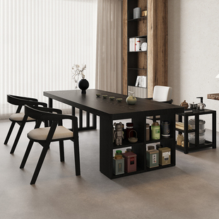 侘寂风实木大板茶桌椅组合高级家用泡茶台套装一体办公室阳台茶几