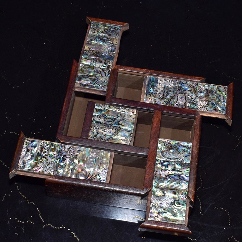 老镶嵌彩贝壳五开首饰盒玲珑木盒小盒子仿古木雕储物收纳盒嫁妆