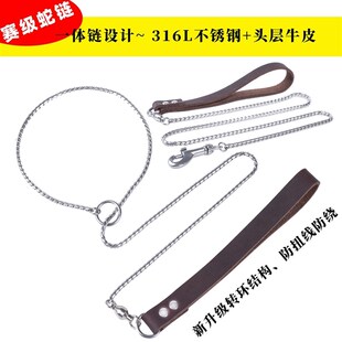 狗链一体式P链防爆冲训犬钛钢P字链遛狗蛇链小型牵引绳不锈钢防咬