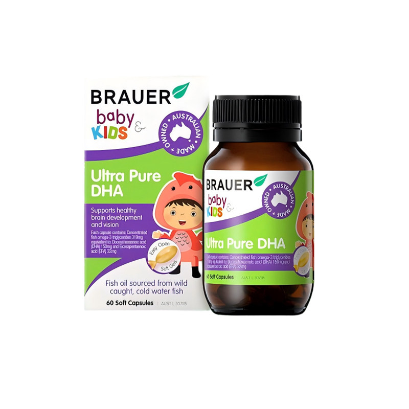 澳洲进口Brauer儿童DHA鱼油软胶囊60粒/瓶 Ultra Pure DHA