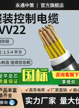 永通中策钢带铠装阻燃信号控制屏蔽电缆KVV22无氧铜 234芯1.5平方