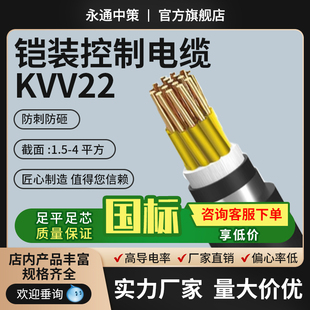 永通中策钢带铠装 234芯1.5平方 阻燃信号控制屏蔽电缆KVV22无氧铜