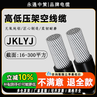 永通中策铝芯国标JKLYJ架空线1/10kv单芯JKLGYJ低高压绝缘电缆线