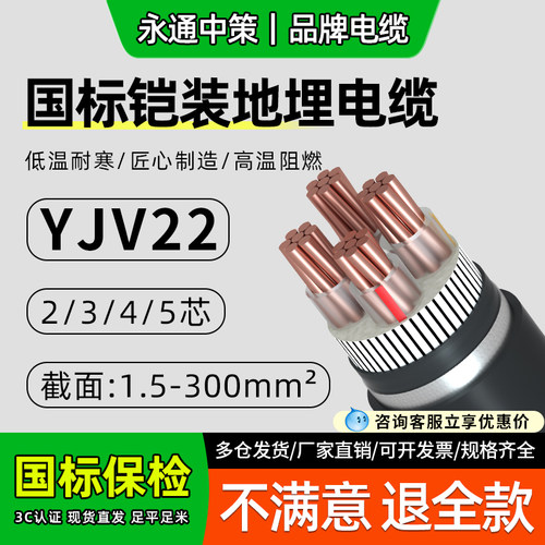 永通中策yjv22凯装铜芯电缆线