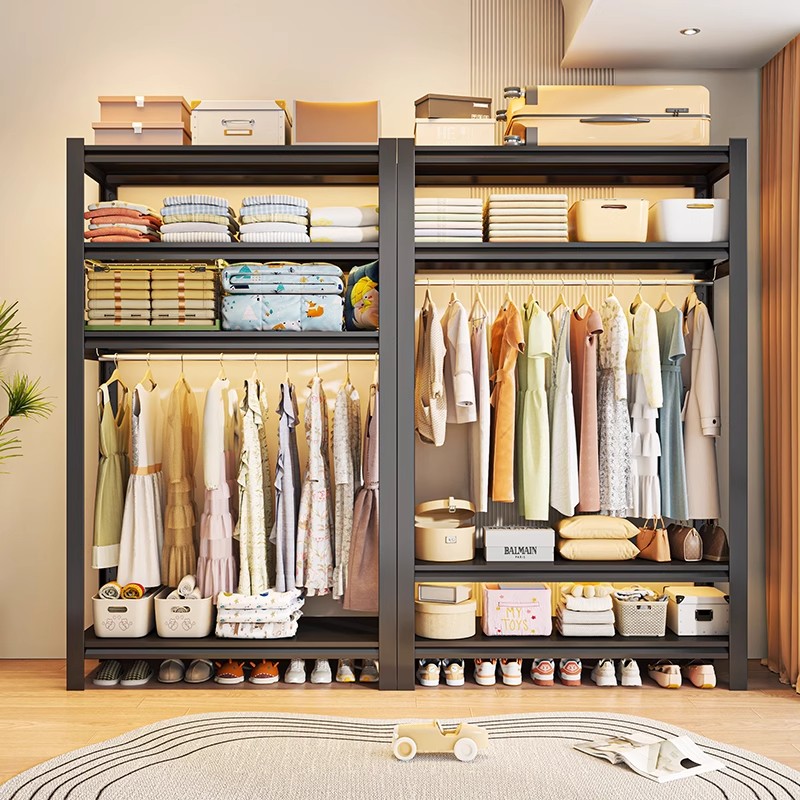 开 放式货架衣柜简易安装衣橱儿童衣帽间洞洞板组合衣柜diy衣架