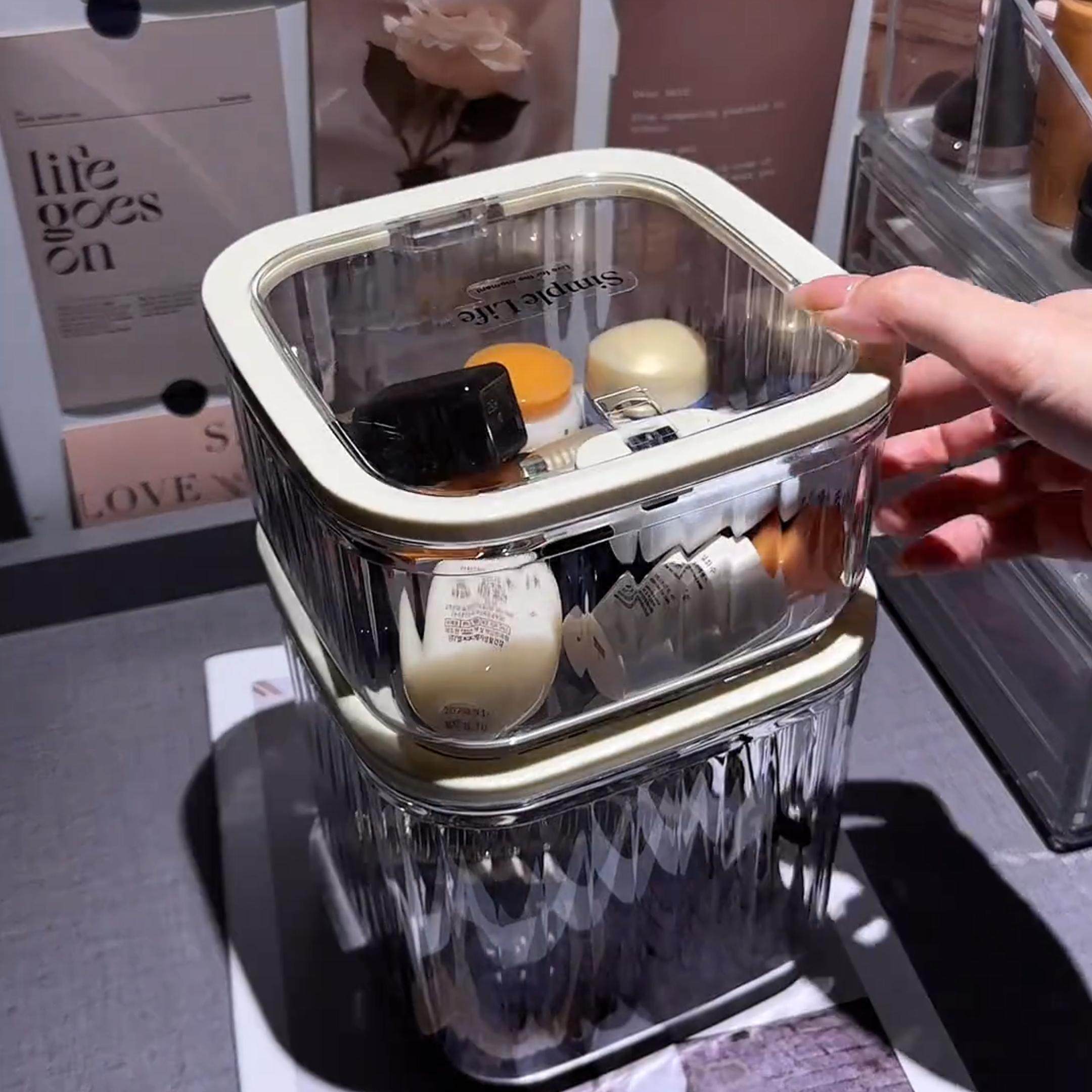 化妆品收纳盒桌面高级感家用透明厨房台面餐桌卧室迷你纸篓垃圾桶,收纳整理,桌面收纳盒,淘宝优惠券,粉丝福利购,淘宝优惠卷