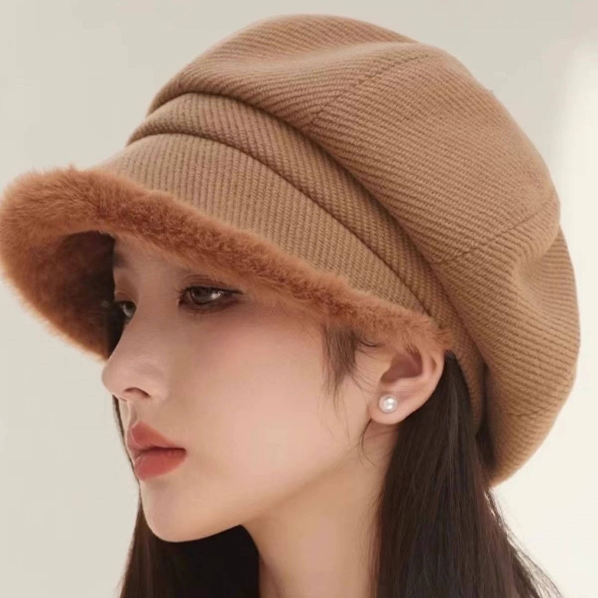毛绒贝雷帽子女士冬2025新款