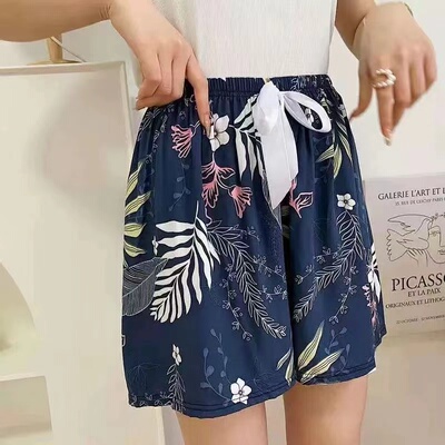 绵绸印花短裤女夏季新款棉绸沙滩