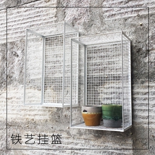 客厅铁艺网格墙上壁挂篮装饰收纳储物整理置物筐金属篮子包邮大号