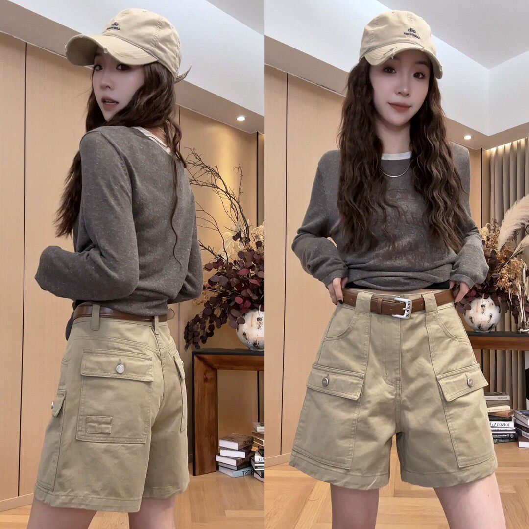 美式街头工装短裤女2026夏季新款多口袋小众设计显瘦大尺码直筒裤