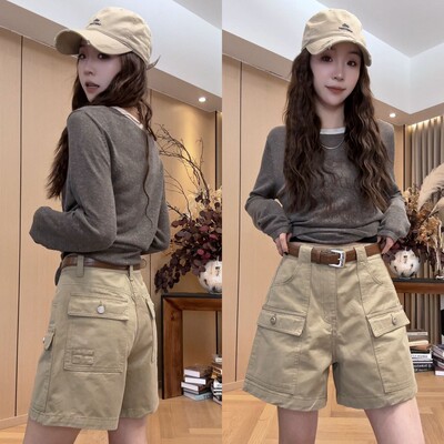 美式街头工装短裤女2026夏季新款多口袋小众设计显瘦大尺码直筒裤