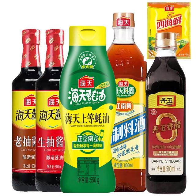 海天生抽+老抽+挤挤装蚝油+香醋+料酒+鸡精厨房家用六件套