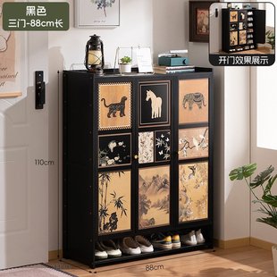 竹木家居|新款中古风入户鞋柜家用落地门口玄关收纳简约带门客厅