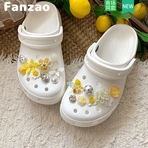 芭蕾鞋适配Crocs洞洞鞋花朵鞋扣