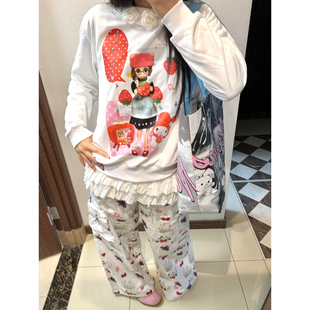 日系甜美草莓印花圆领长袖卫衣女秋冬加绒2025新款古早亚文化上衣