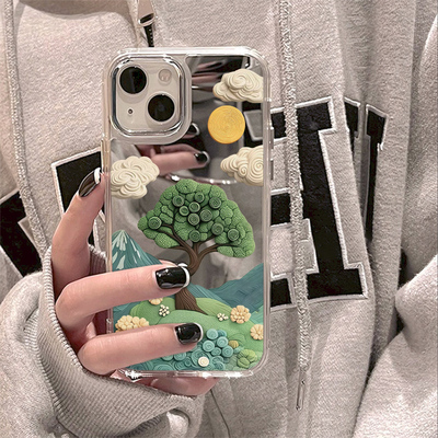 胜壳春天山川手机壳镜面高级感潮