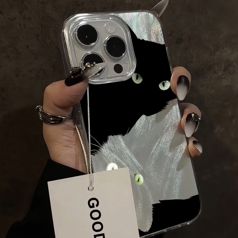 ins猫咪手机壳羽纱纹高级感女潮