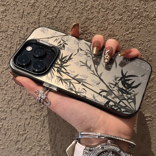 胜壳苹果手机壳磨砂高级感水墨竹