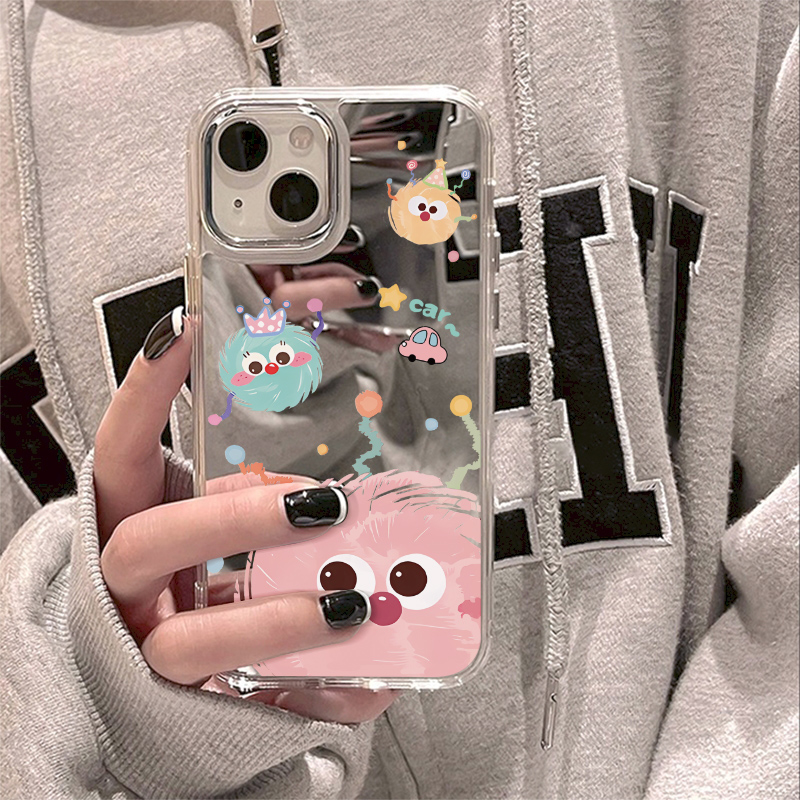 胜壳苹果手机壳镜面可爱卡通毛球