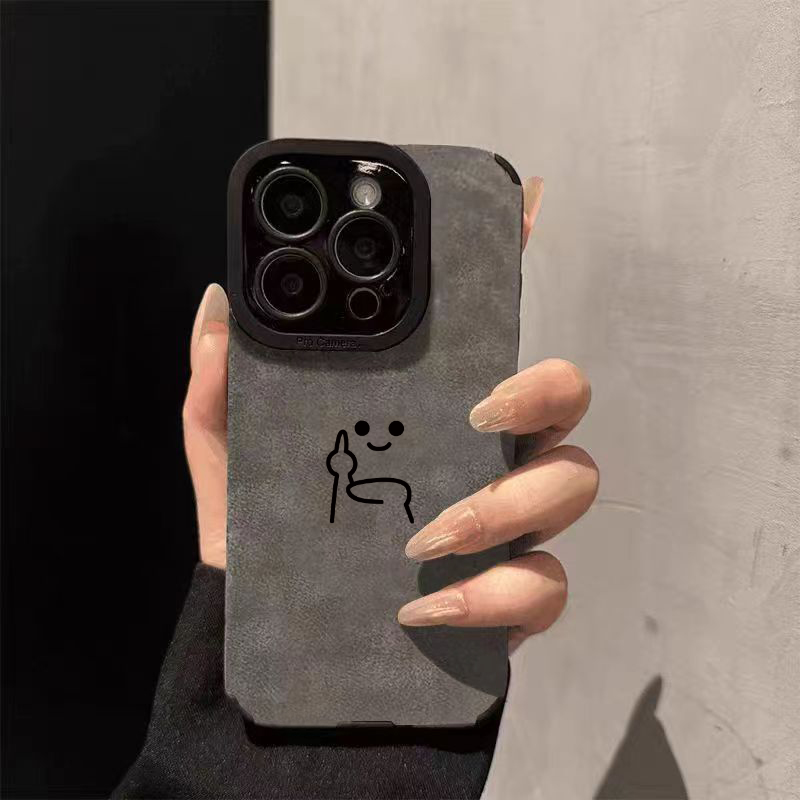 胜壳秋冬手机壳翻毛皮线条小人潮