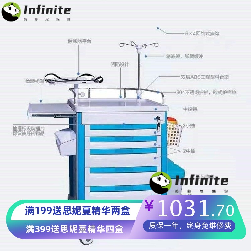 ABS抢救车急救车护理输液车不锈钢换药送药污物车医院小推车