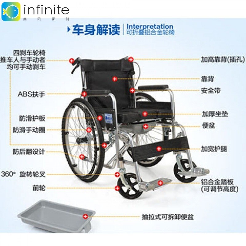 kq轮椅加厚钢管折叠带轮坐便椅轻便带坐便老人轮椅便携家用马桶椅