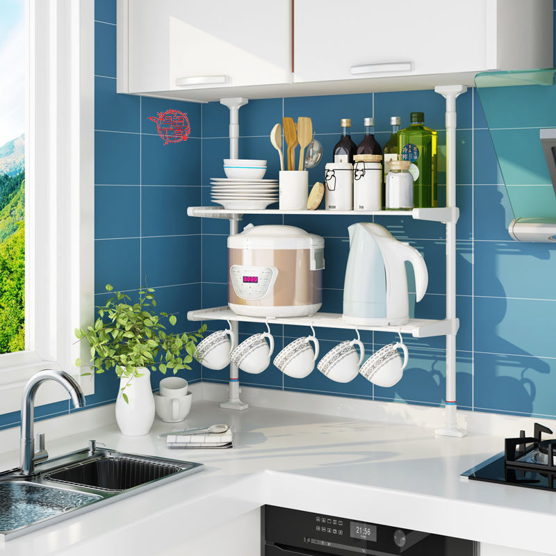 厨房置物架免打孔顶天立地伸缩杆台面极简架收纳窗户挂架窗台窄款
