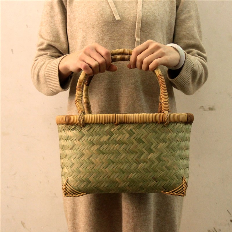 竹编提篮 手提菜篮 竹篮子果篮 水果收纳菜筐 环保购物篮家用竹筐