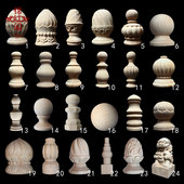 实木圆球车床木雕柱头 楼梯扶手雕花柱狮子头 桌脚床头尖顶莲花柱