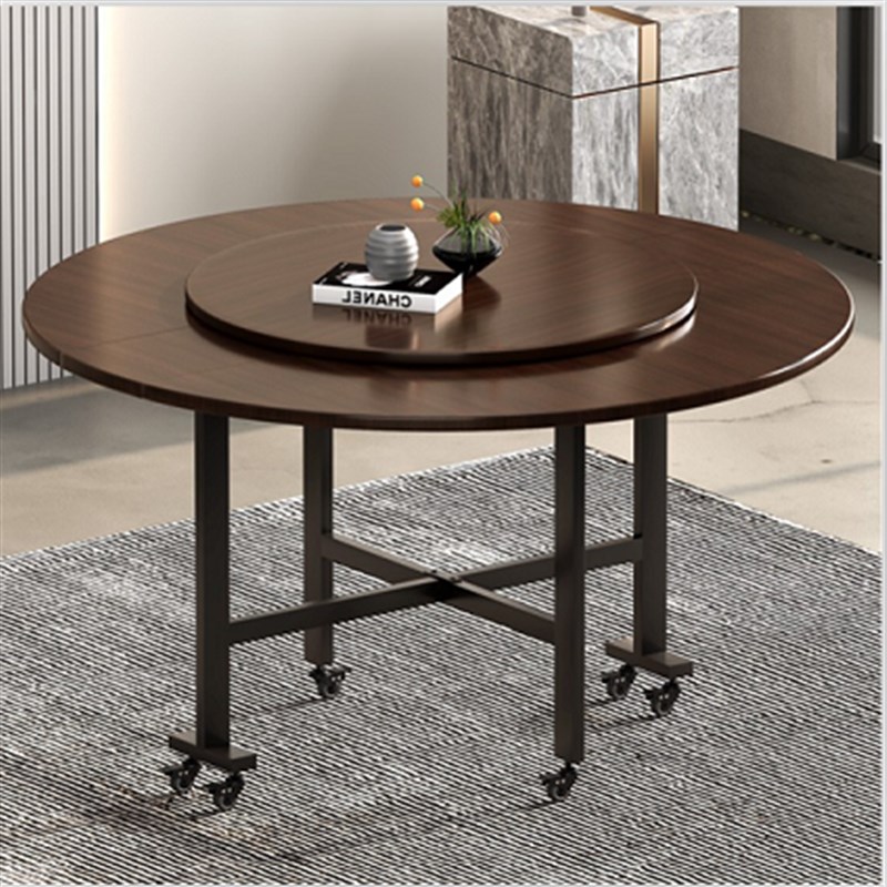 大圆桌可折叠家用圆形餐桌10人带转盘简约小户型饭桌酒店折叠桌子