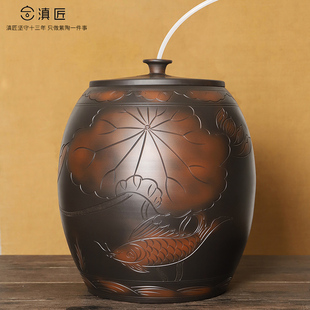 陶瓷水缸家用储水用纯净水桶茶台专用泡茶桶大容量抽水紫砂缸带盖