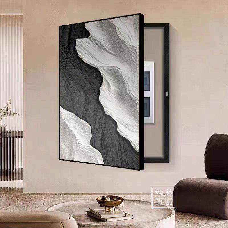 抽象黑白电表箱装饰画 画现代简约肌理感免打孔遮挡竖版配电箱挂,家居饰品,现代装饰画,淘宝优惠券,粉丝福利购,淘宝优惠卷
