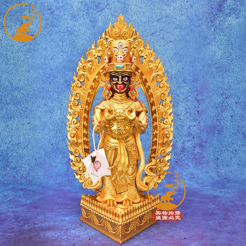 精工铜《扎基拉姆》全鎏金雕花带背光女财神室内家用铜像摆件