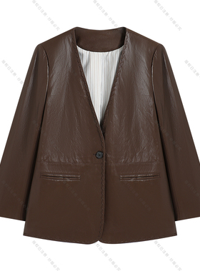 【南油虹姐】秋冬新款轻奢复古时尚休闲百搭皮衣外套3062