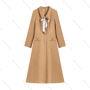 【南油虹姐】秋冬新款翻领丝巾优雅收腰轻奢通勤风显瘦连衣裙3135