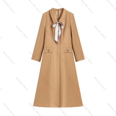 【南油虹姐】秋冬新款翻领丝巾优雅收腰轻奢通勤风显瘦连衣裙3135